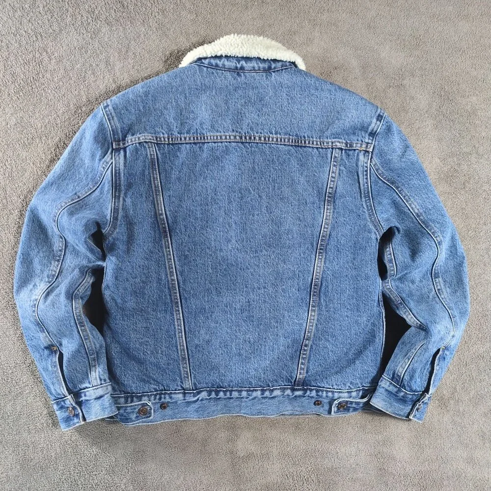 Levi’s‎ Premium Mens S Sherpa Lined Denim Trucker Jacket Blue Western Light Wash - Picture 2 of 13